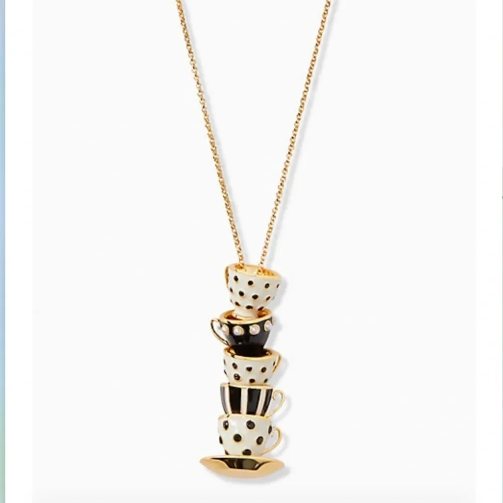 NWT Kate Spade Alice In Wonderland Stacked Teacup Pendant Necklace